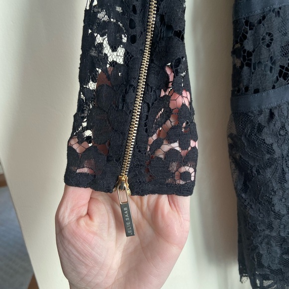 Elie Saab Black Long Sleeve Lace Gown - Picture 5 of 10
